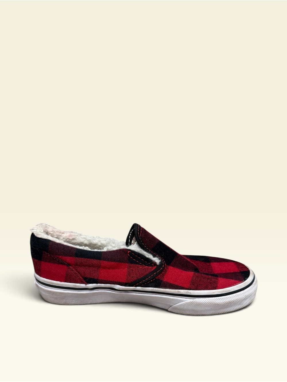 Vans Kids Slip-On Plaid Sherpa-Lined Sneakers - Red/Black - Picture 2 of 10